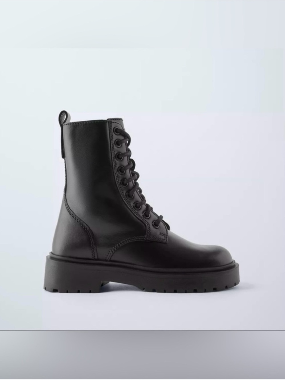 New ZARA Black Lace-Up Combat Boots - Picture 3 of 6